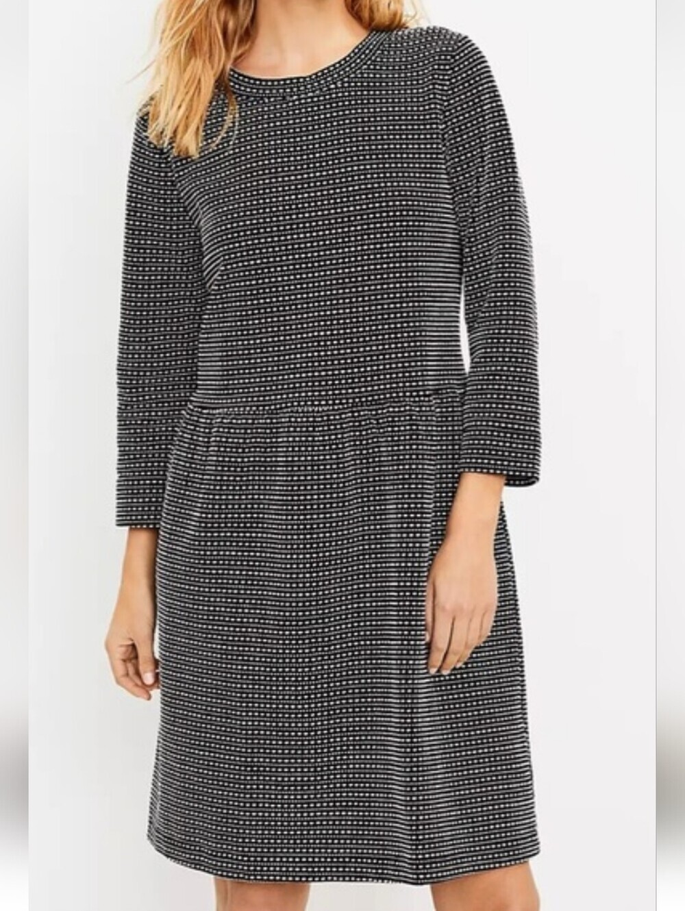Loft Black and White  Women's Three-quarter Sleeve Dress Size XL